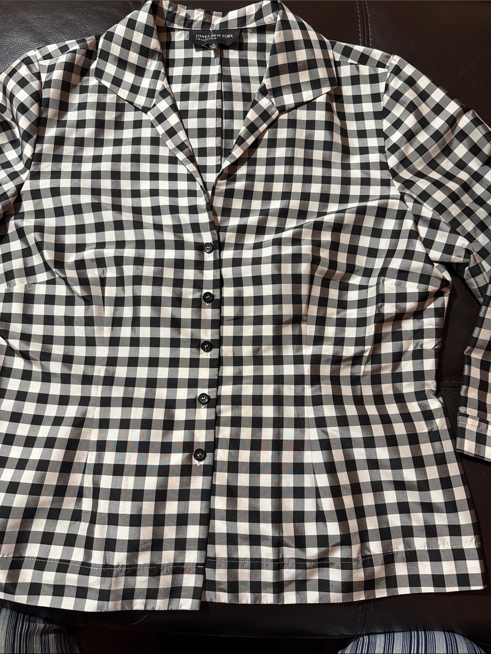Jones New York Black and White Gingham Button-Down Shirt